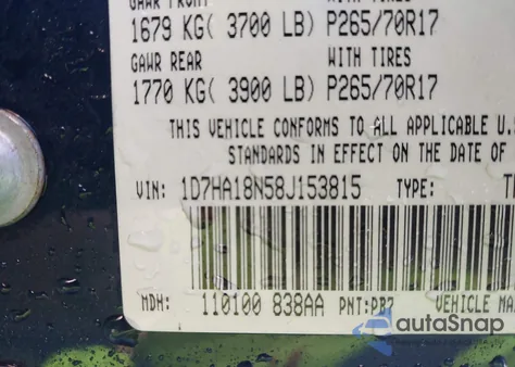 2008 Dodge Ram 1500 St/Sxt from USA, damaged, VIN 1D7HA18N58J153815